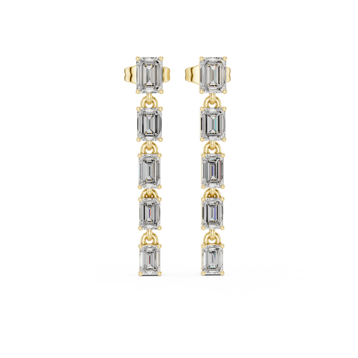Emerald Cut Diamond Linear Bar Stud Earrings, additional photo — Jewelix Atelier