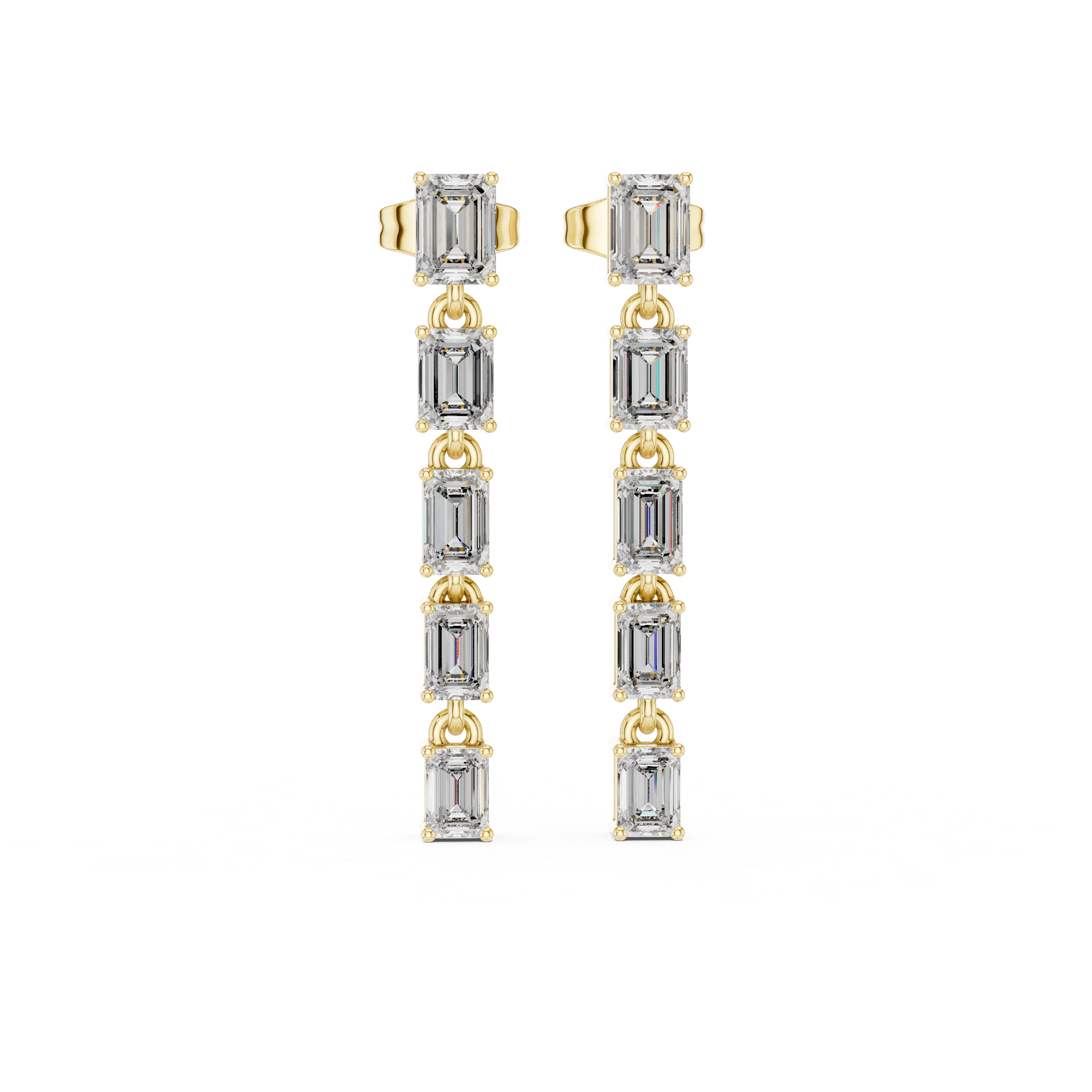 Emerald Cut Diamond Linear Bar Stud Earrings