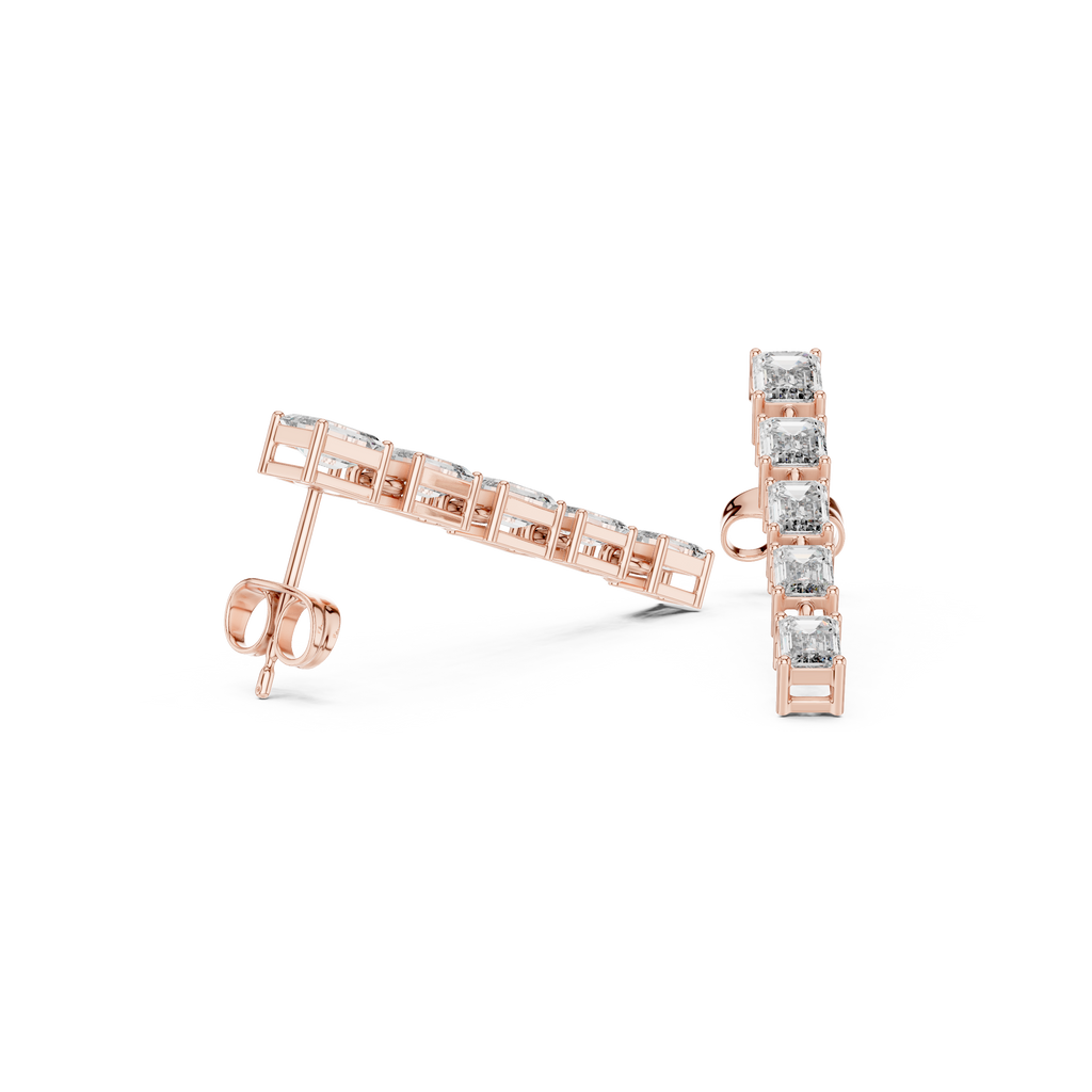 Emerald Cut Diamond Linear Bar Stud Earrings