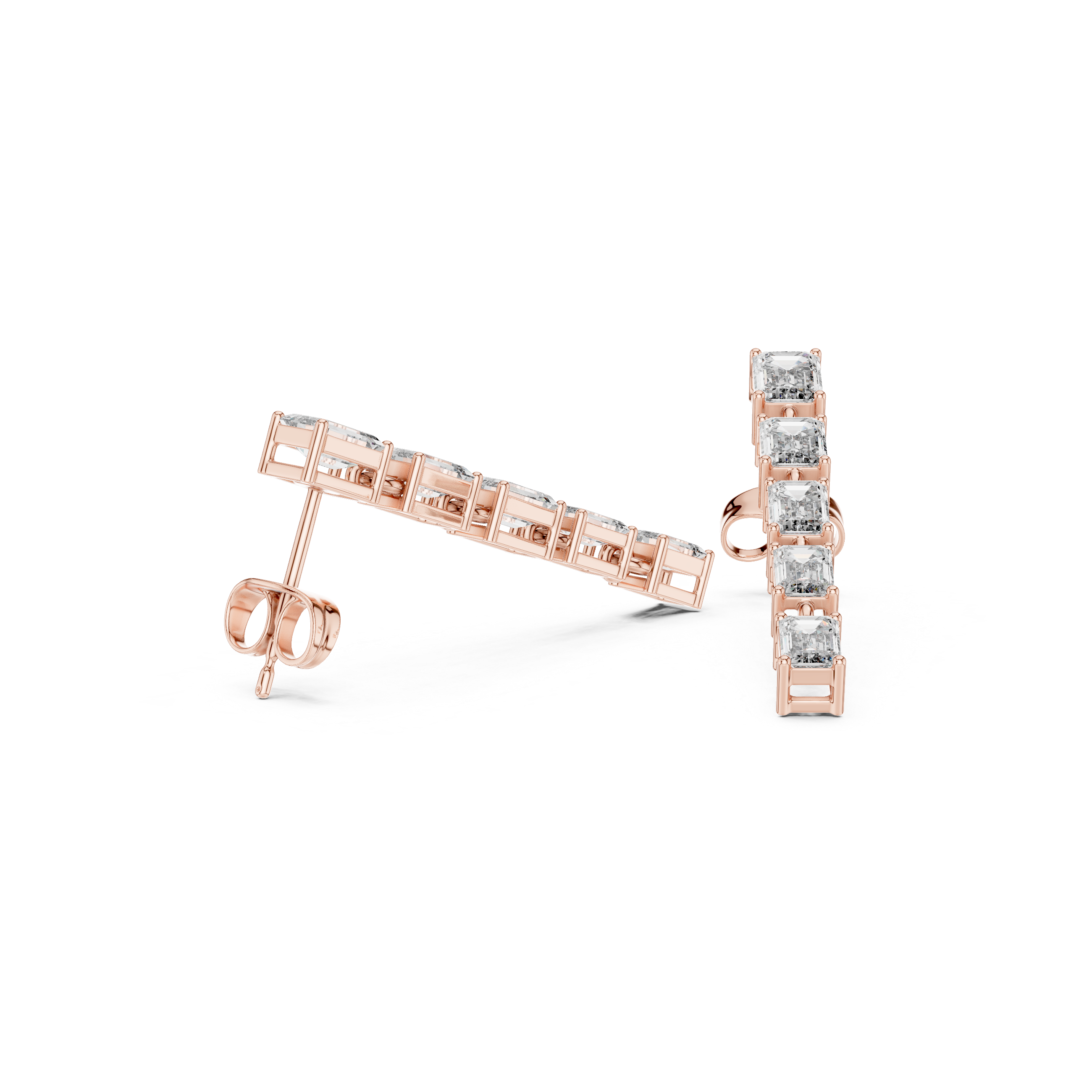 Emerald Cut Diamond Linear Bar Stud Earrings