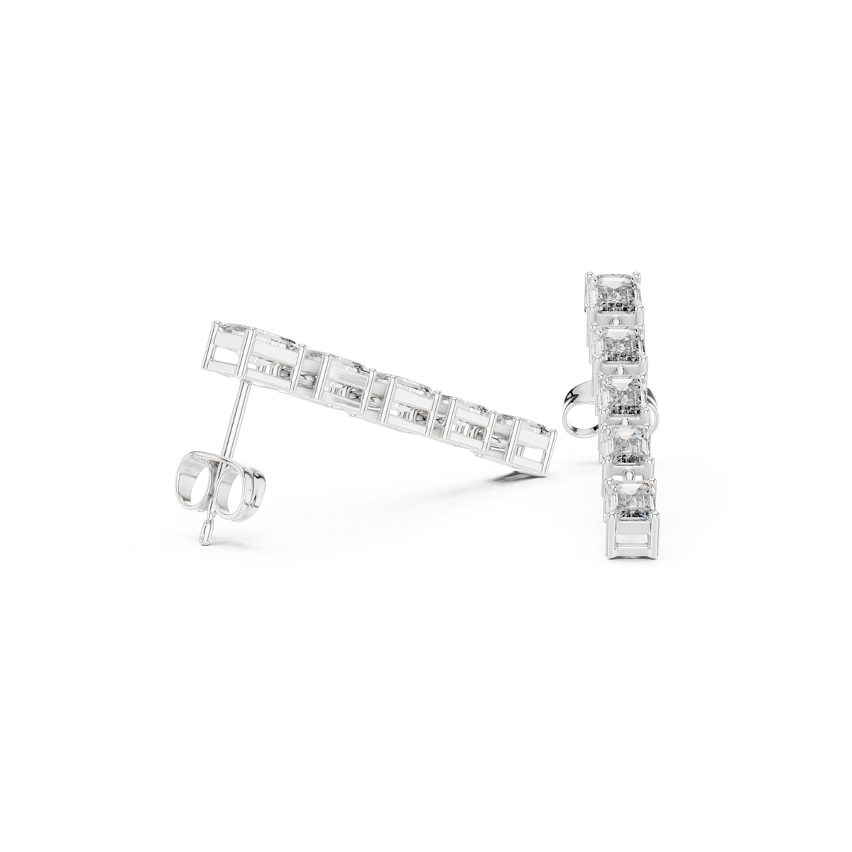 Emerald Cut Diamond Linear Bar Stud Earrings, product photo — Jewelix Atelier