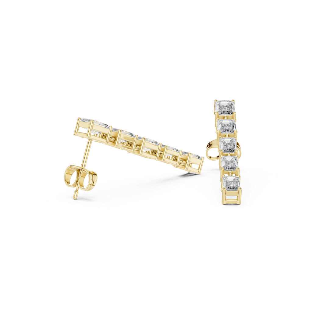 Emerald Cut Diamond Linear Bar Stud Earrings