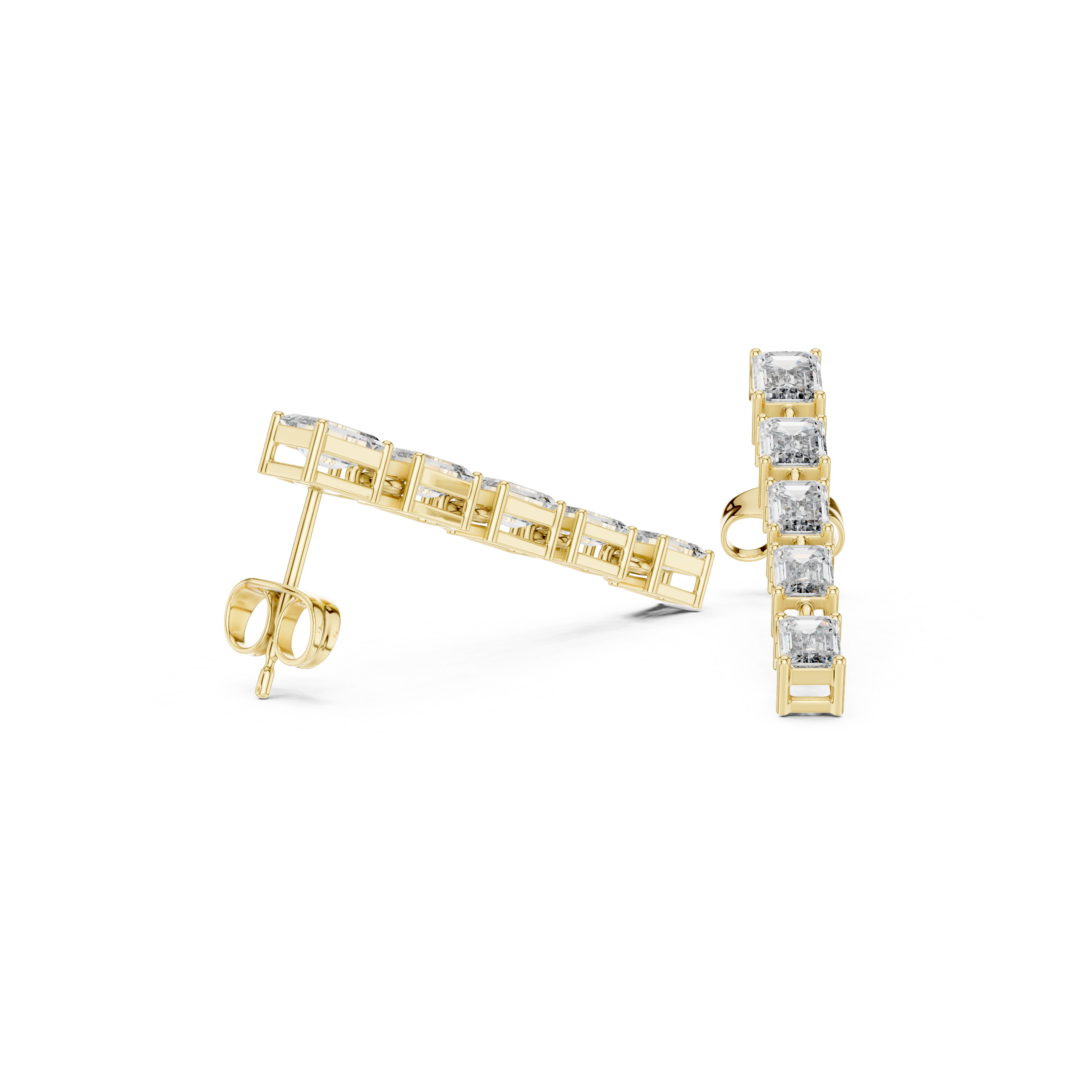 Emerald Cut Diamond Linear Bar Stud Earrings