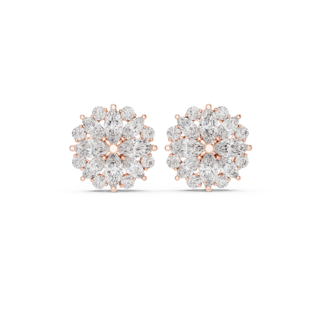1.64 CT Marquise Diamond Floral Cluster Stud Earrings