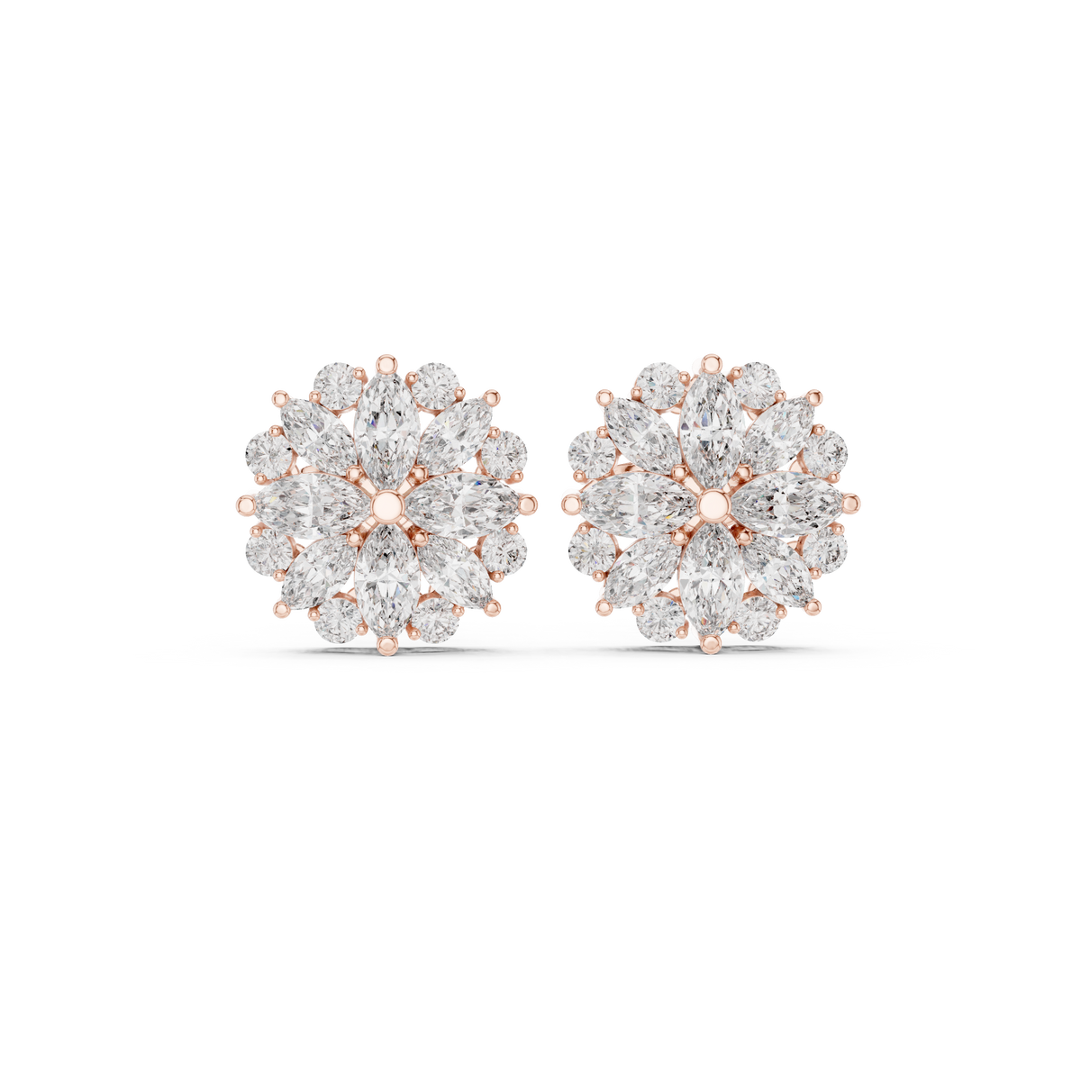 1.64 ct Marquise Diamond Floral Cluster Stud Earrings, gallery image — Jewelix Atelier