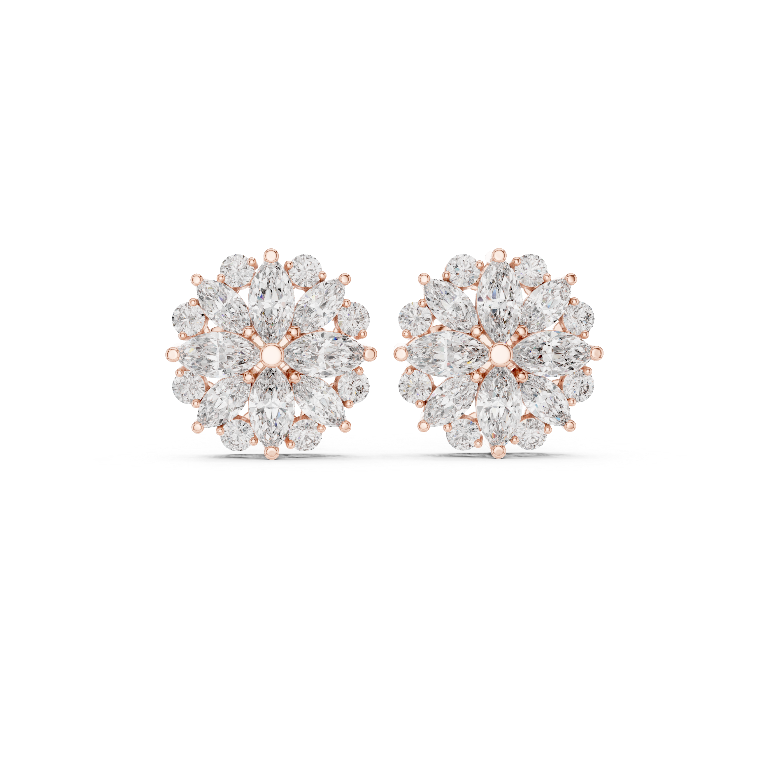 1.64 CT Marquise Diamond Floral Cluster Stud Earrings