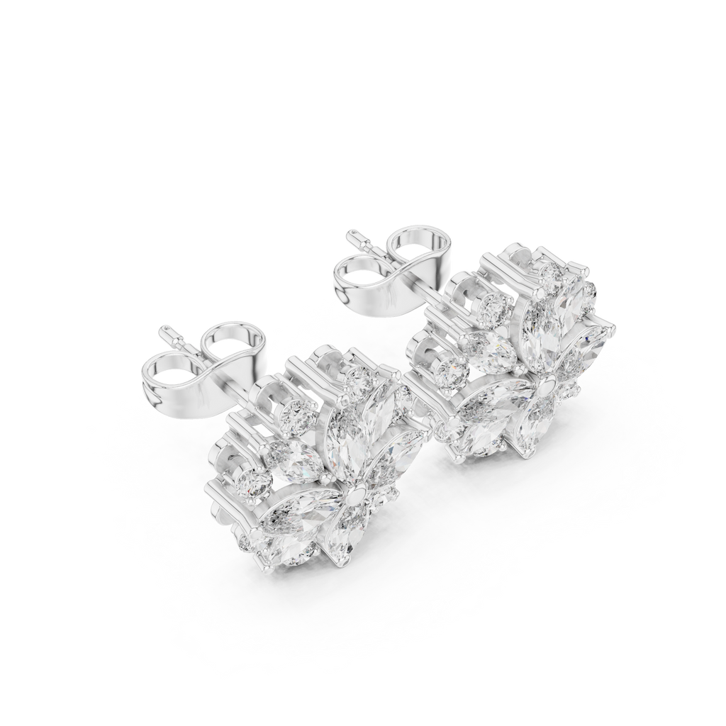 1.64 CT Marquise Diamond Floral Cluster Stud Earrings