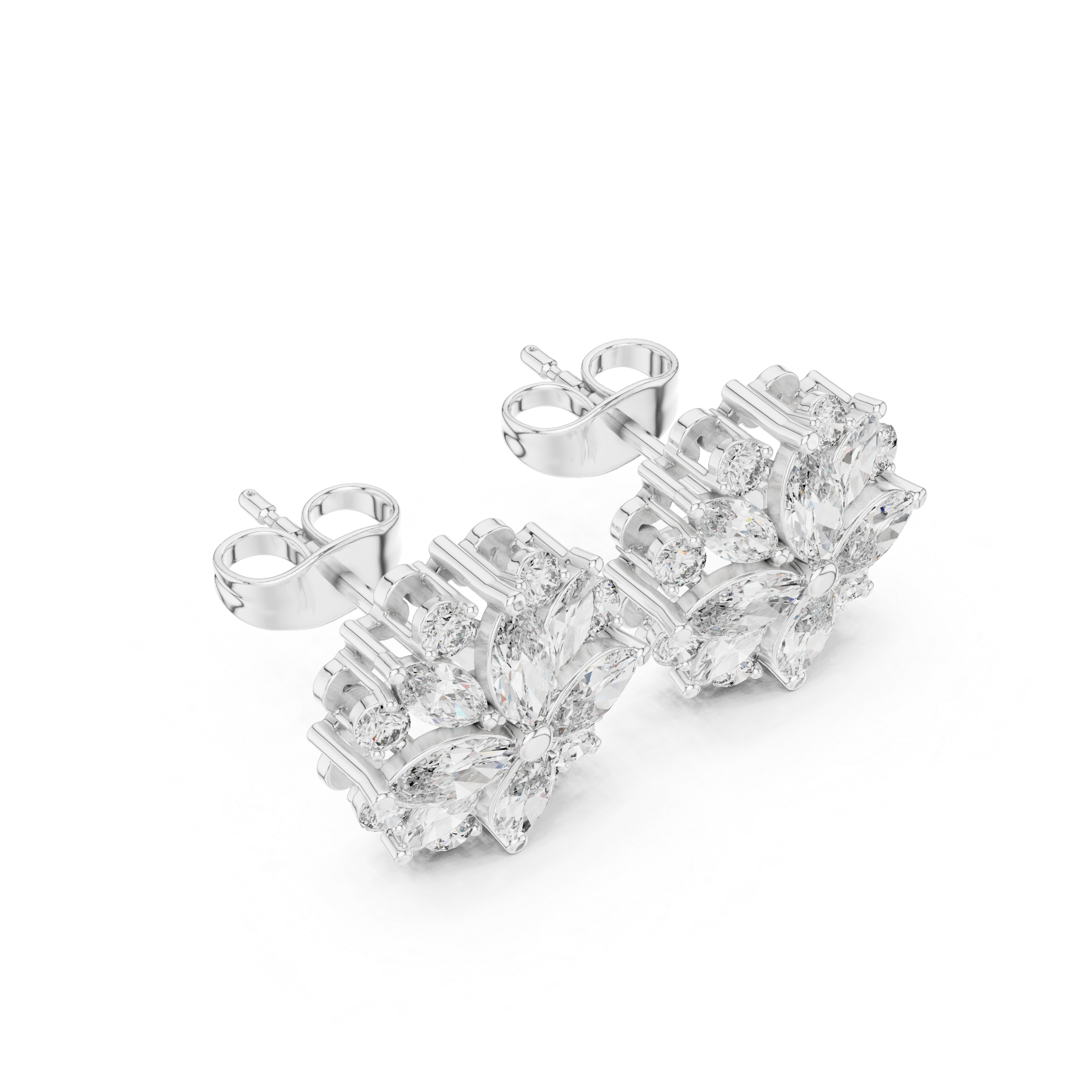 1.64 CT Marquise Diamond Floral Cluster Stud Earrings