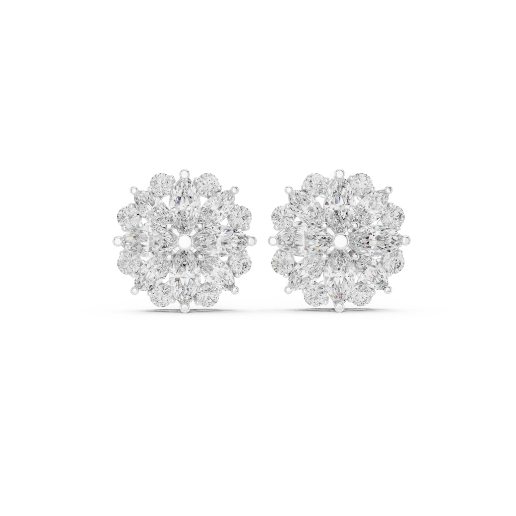 1.64 CT Marquise Diamond Floral Cluster Stud Earrings