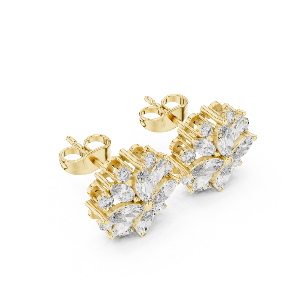 1.64 CT Marquise Diamond Floral Cluster Stud Earrings
