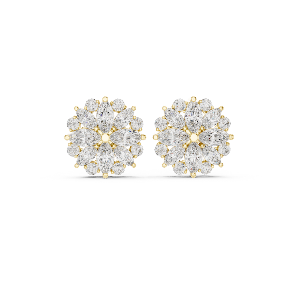 1.64 CT Marquise Diamond Floral Cluster Stud Earrings
