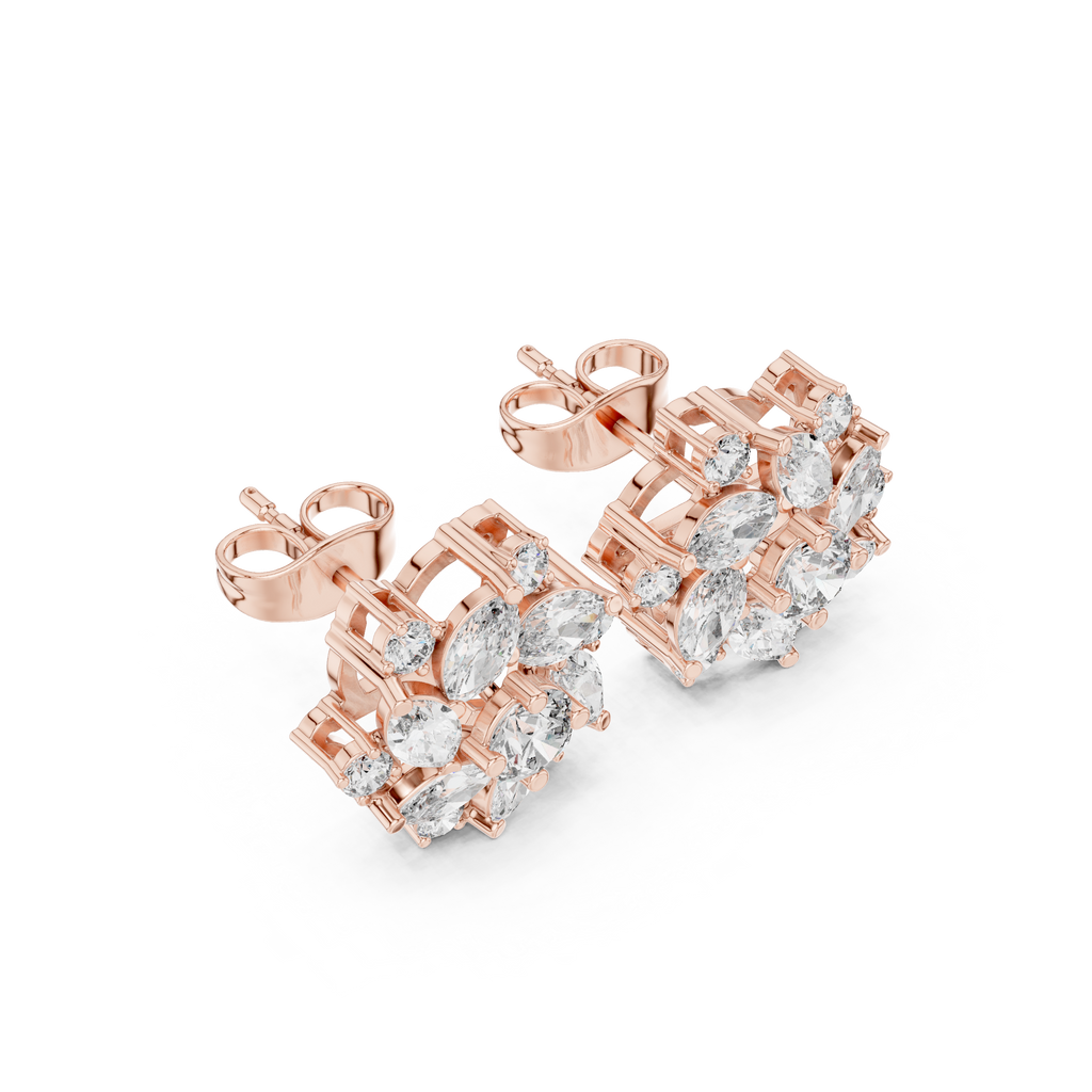 1.94 CT Marquise Diamond Floral Cluster Stud Earrings
