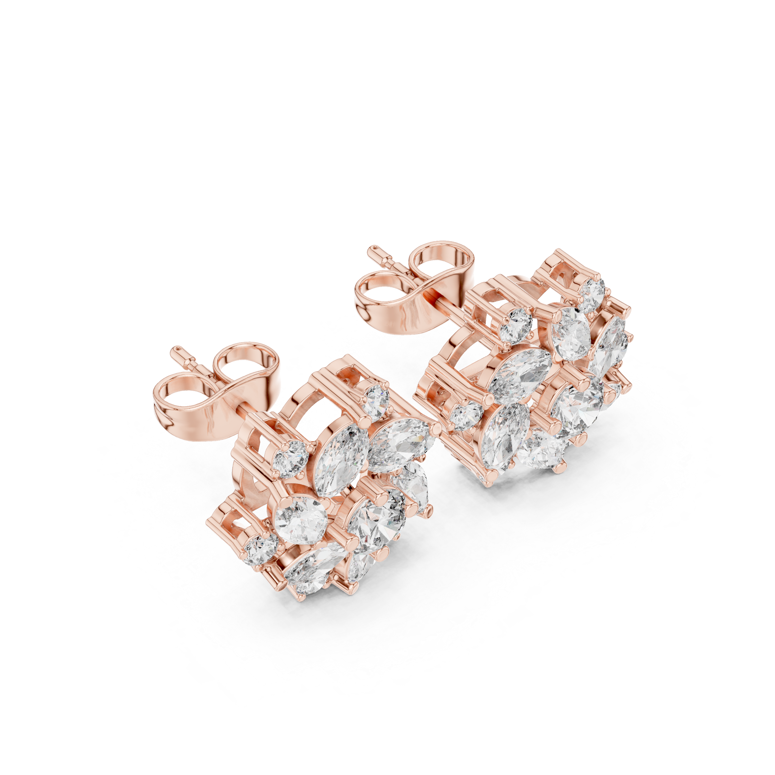 1.94 CT Marquise Diamond Floral Cluster Stud Earrings