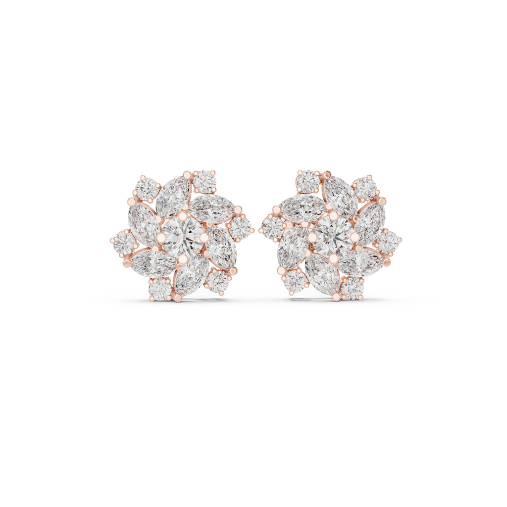 1.94 CT Marquise Diamond Floral Cluster Stud Earrings