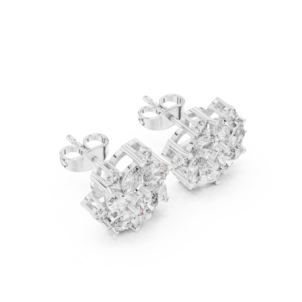1.94 CT Marquise Diamond Floral Cluster Stud Earrings