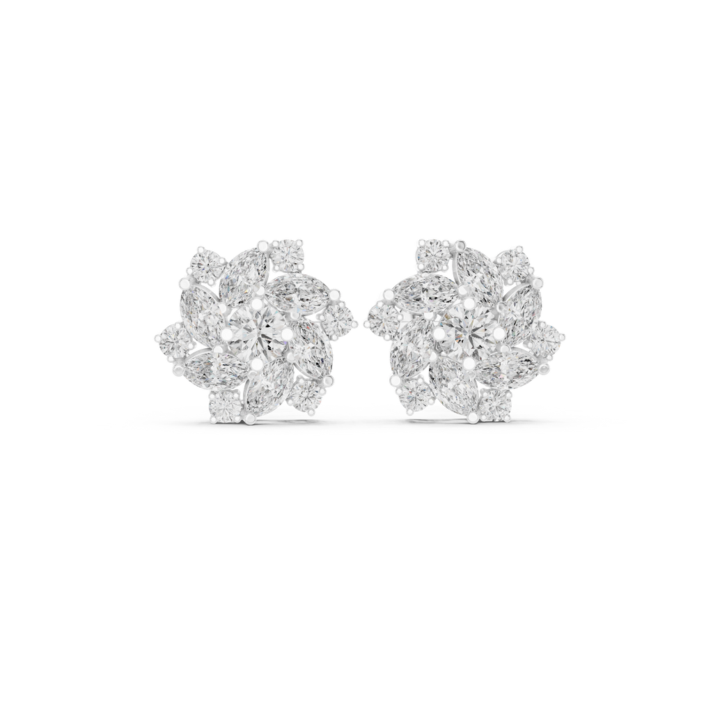 1.94 CT Marquise Diamond Floral Cluster Stud Earrings