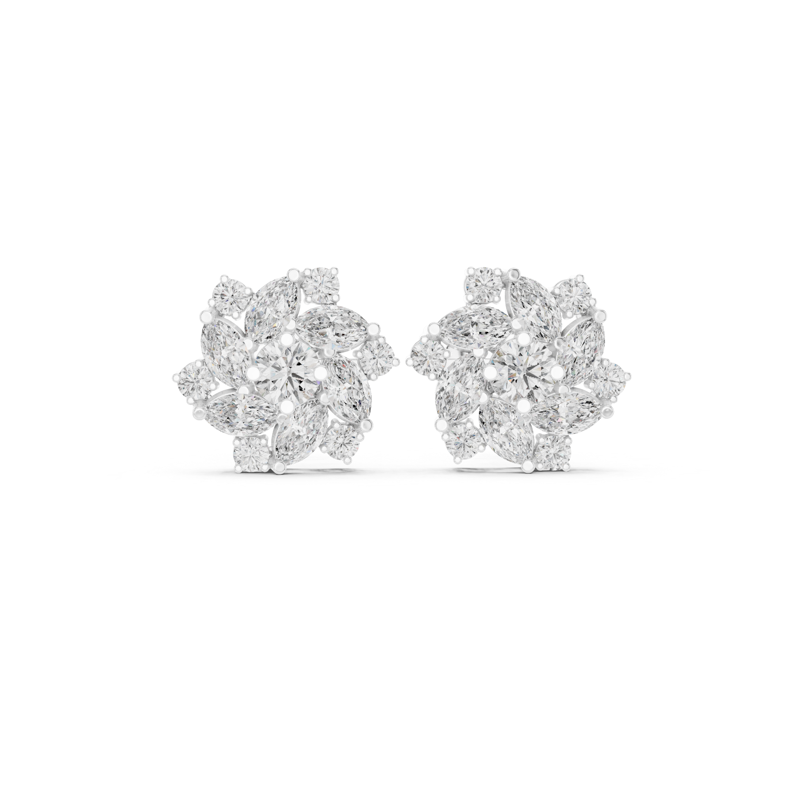 1.94 CT Marquise Diamond Floral Cluster Stud Earrings