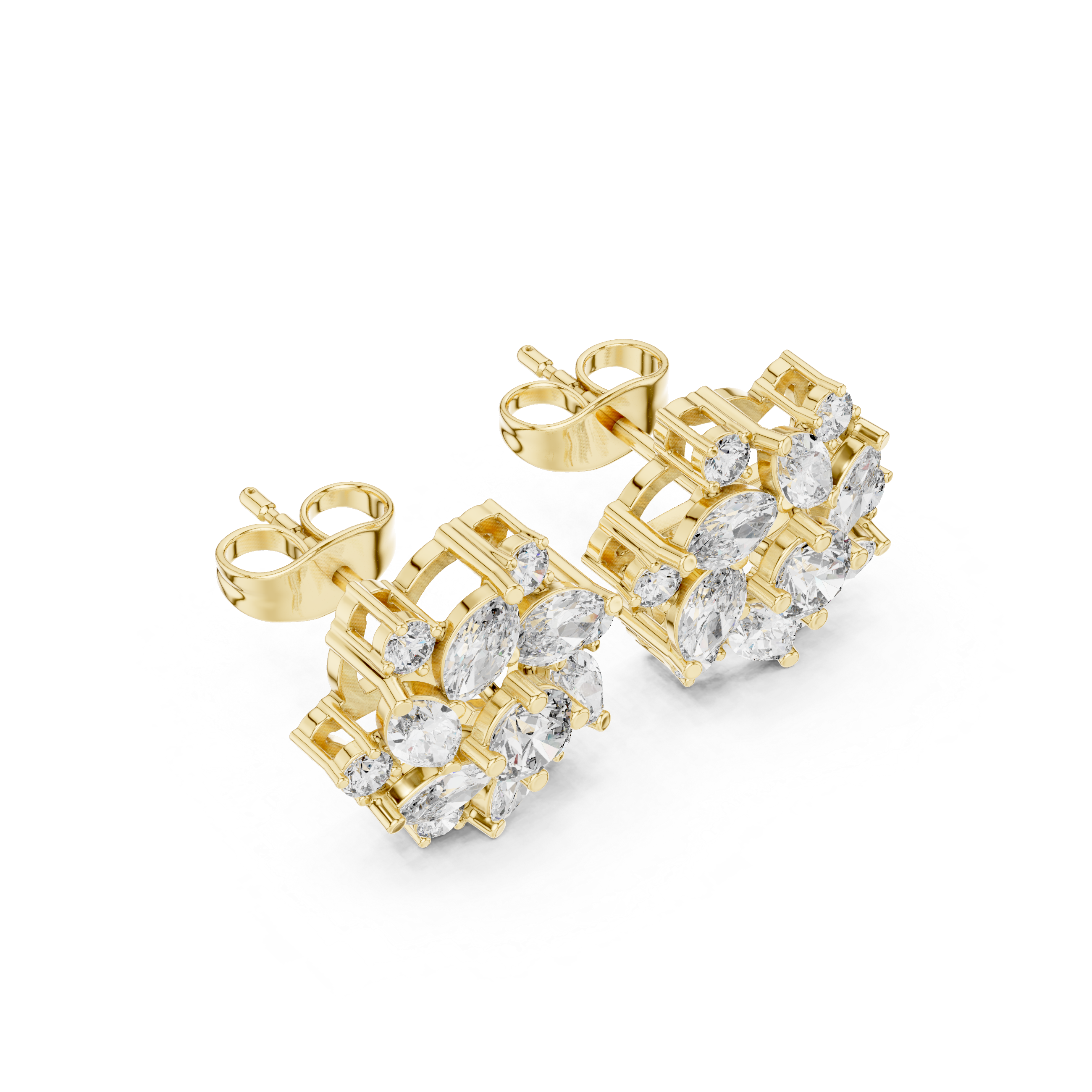 1.94 CT Marquise Diamond Floral Cluster Stud Earrings