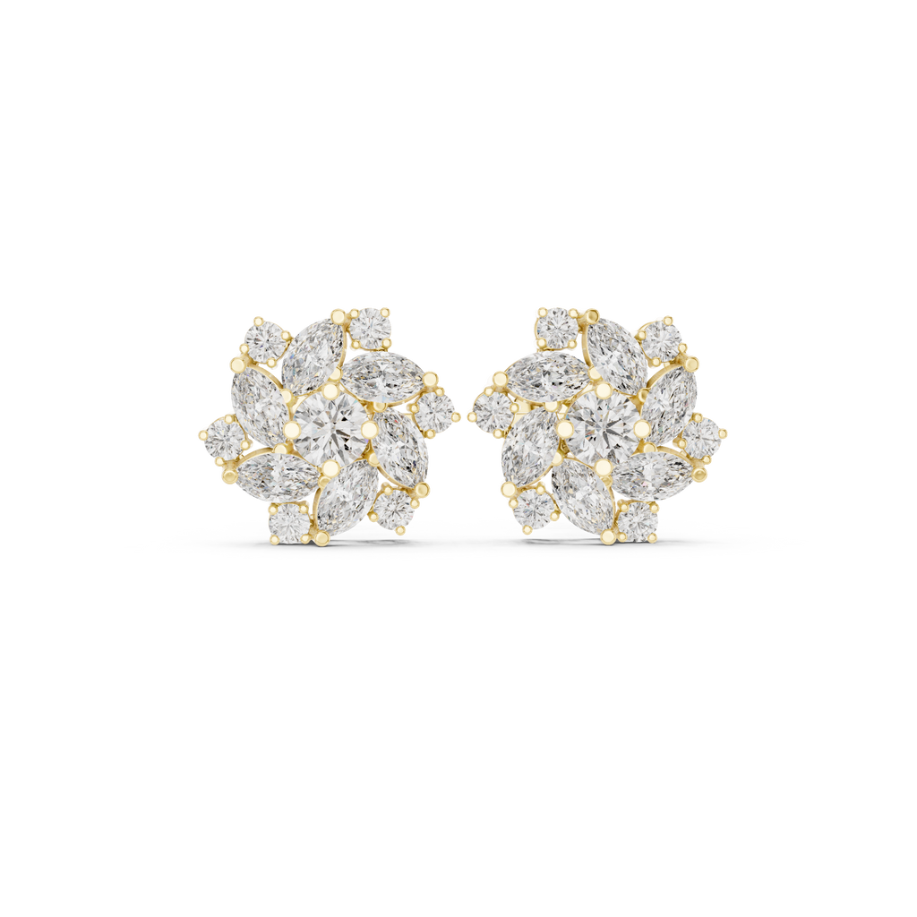 1.94 CT Marquise Diamond Floral Cluster Stud Earrings