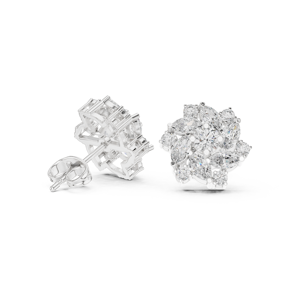 1.94 CT Marquise Diamond Floral Cluster Stud Earrings