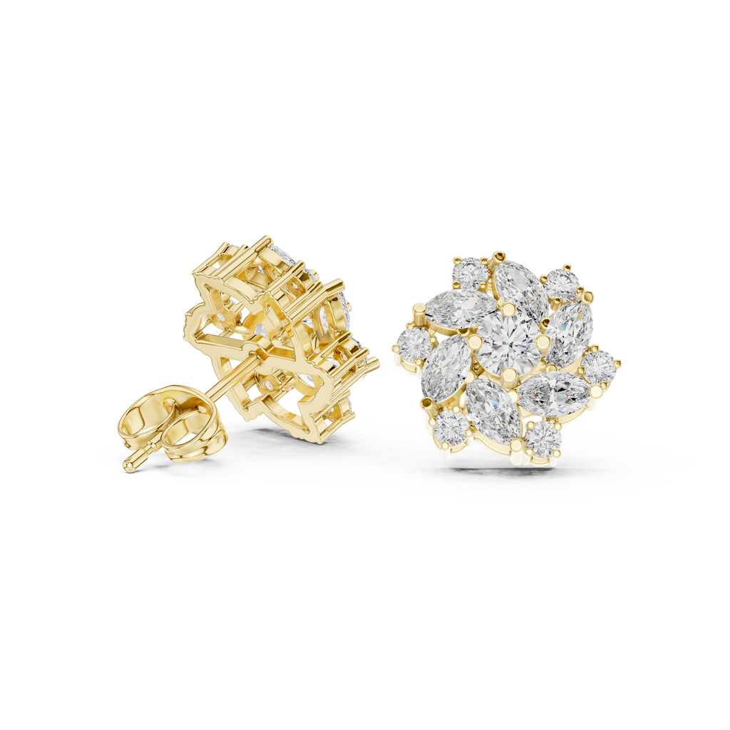 1.94 CT Marquise Diamond Floral Cluster Stud Earrings