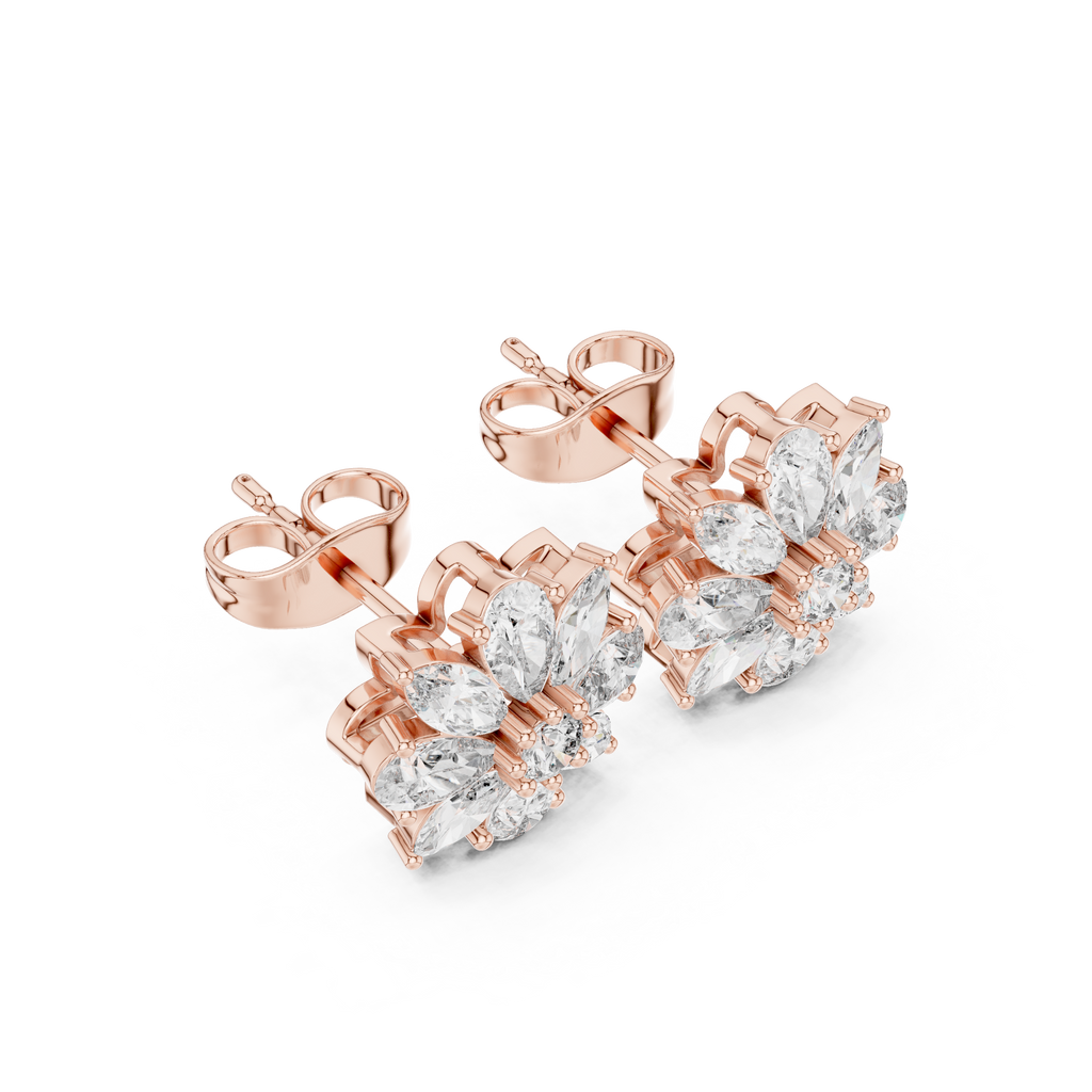 1.24 CT Marquise & Pear Diamond Floral Stud Earrings