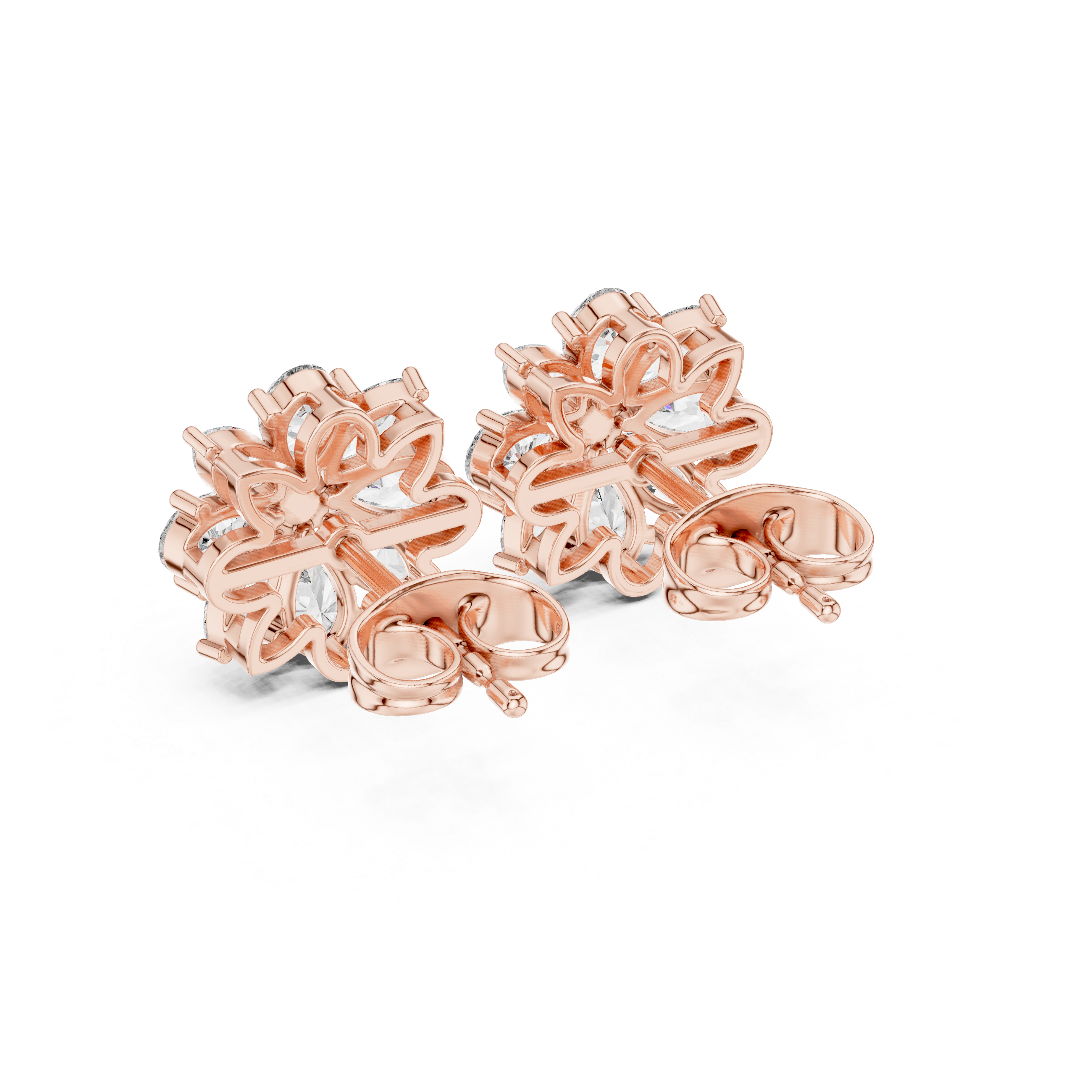 1.24 CT Marquise & Pear Diamond Floral Stud Earrings