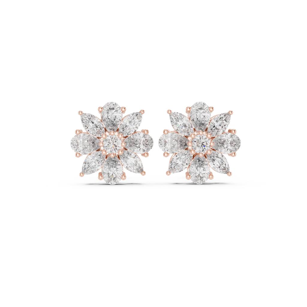1.24 CT Marquise & Pear Diamond Floral Stud Earrings