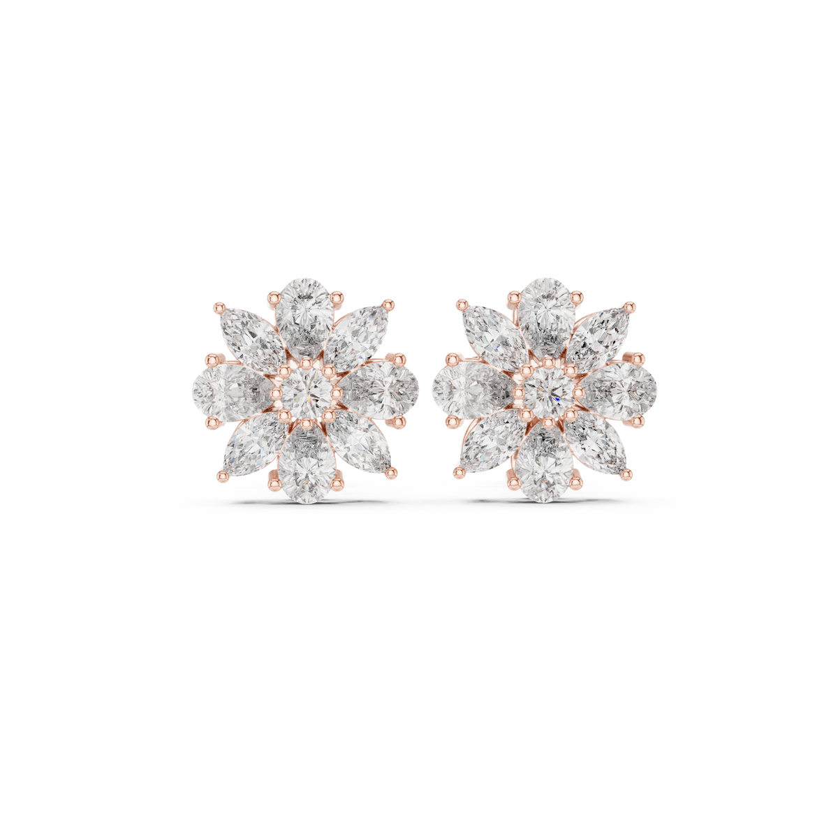 Marquise & Pear Diamond Floral Stud Earrings, gallery image — Jewelix Atelier