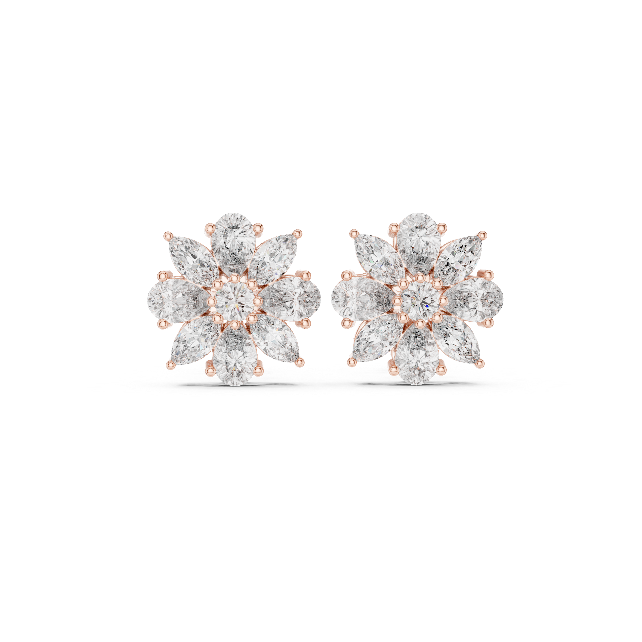 1.24 CT Marquise & Pear Diamond Floral Stud Earrings
