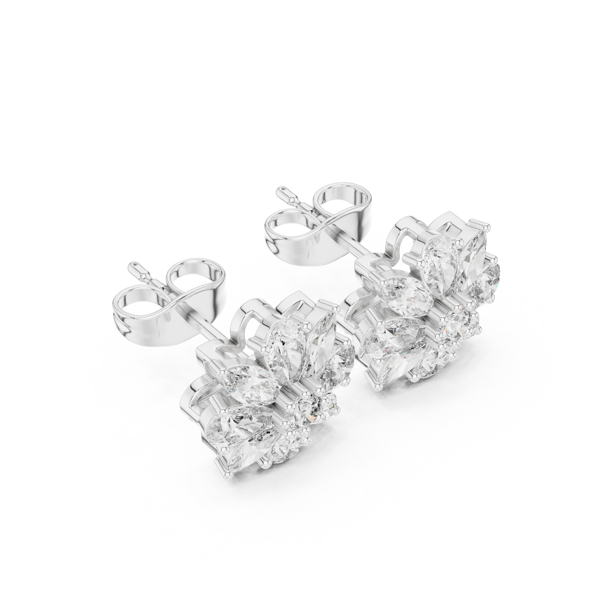 Marquise & Pear Diamond Floral Stud Earrings, alternate view — Jewelix Atelier