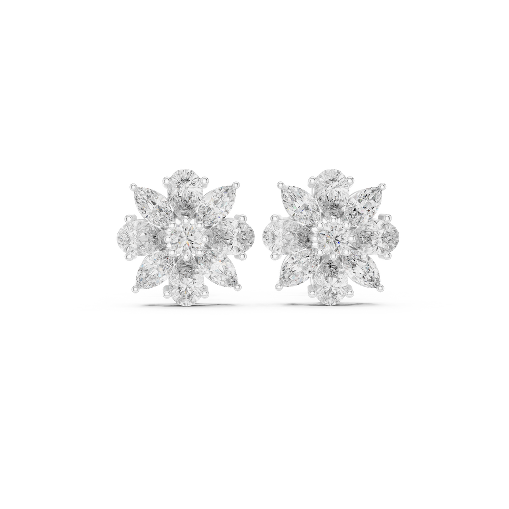1.24 CT Marquise & Pear Diamond Floral Stud Earrings