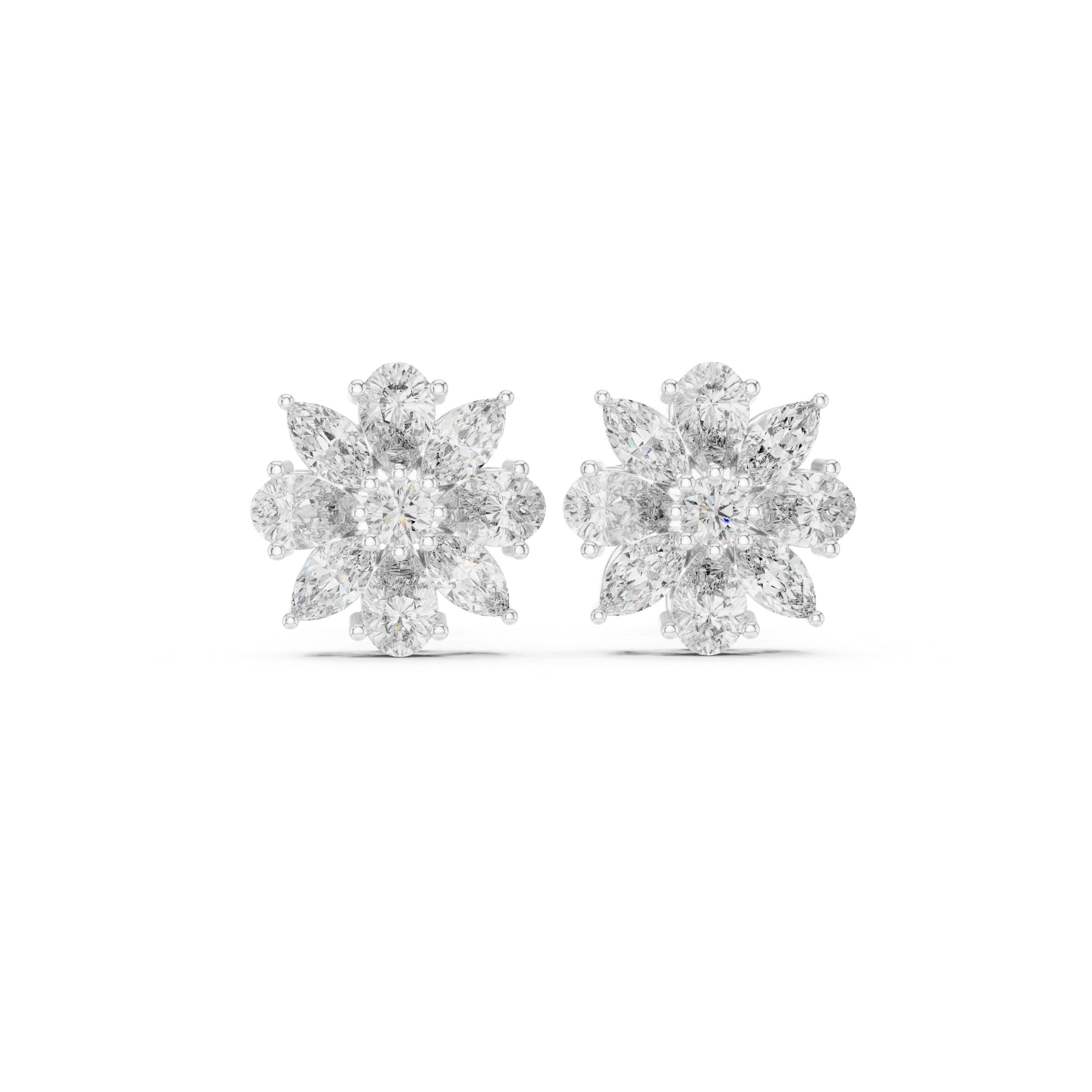 1.24 CT Marquise & Pear Diamond Floral Stud Earrings