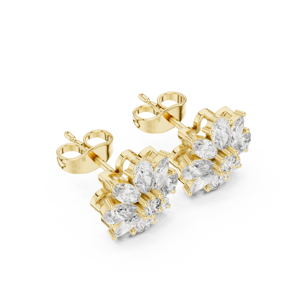 1.24 CT Marquise & Pear Diamond Floral Stud Earrings
