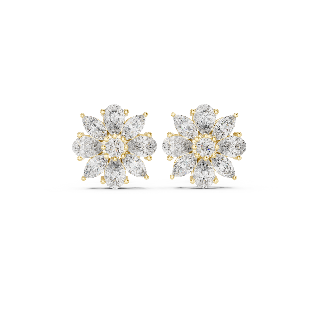 1.24 CT Marquise & Pear Diamond Floral Stud Earrings
