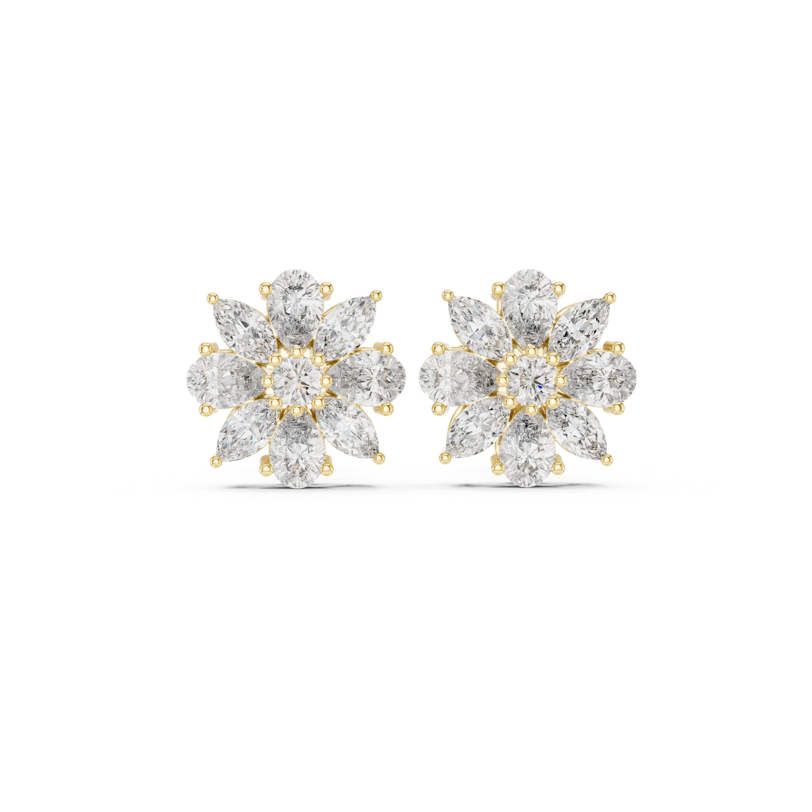 1.24 CT Marquise & Pear Diamond Floral Stud Earrings