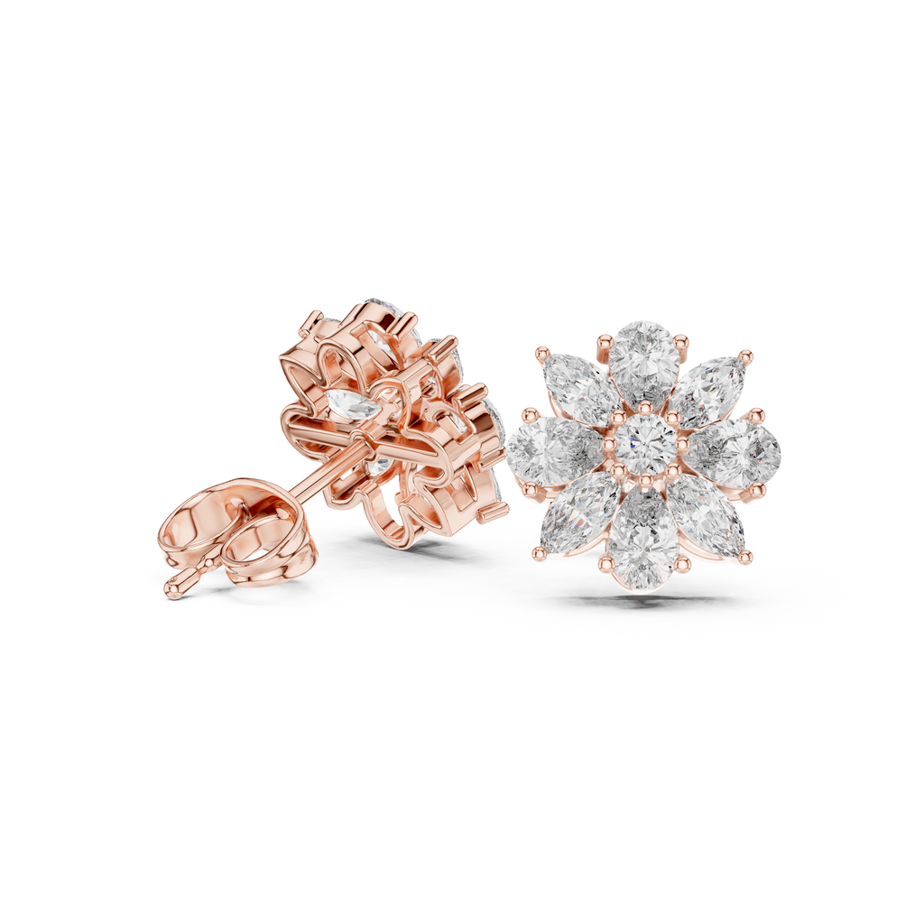 1.24 CT Marquise & Pear Diamond Floral Stud Earrings