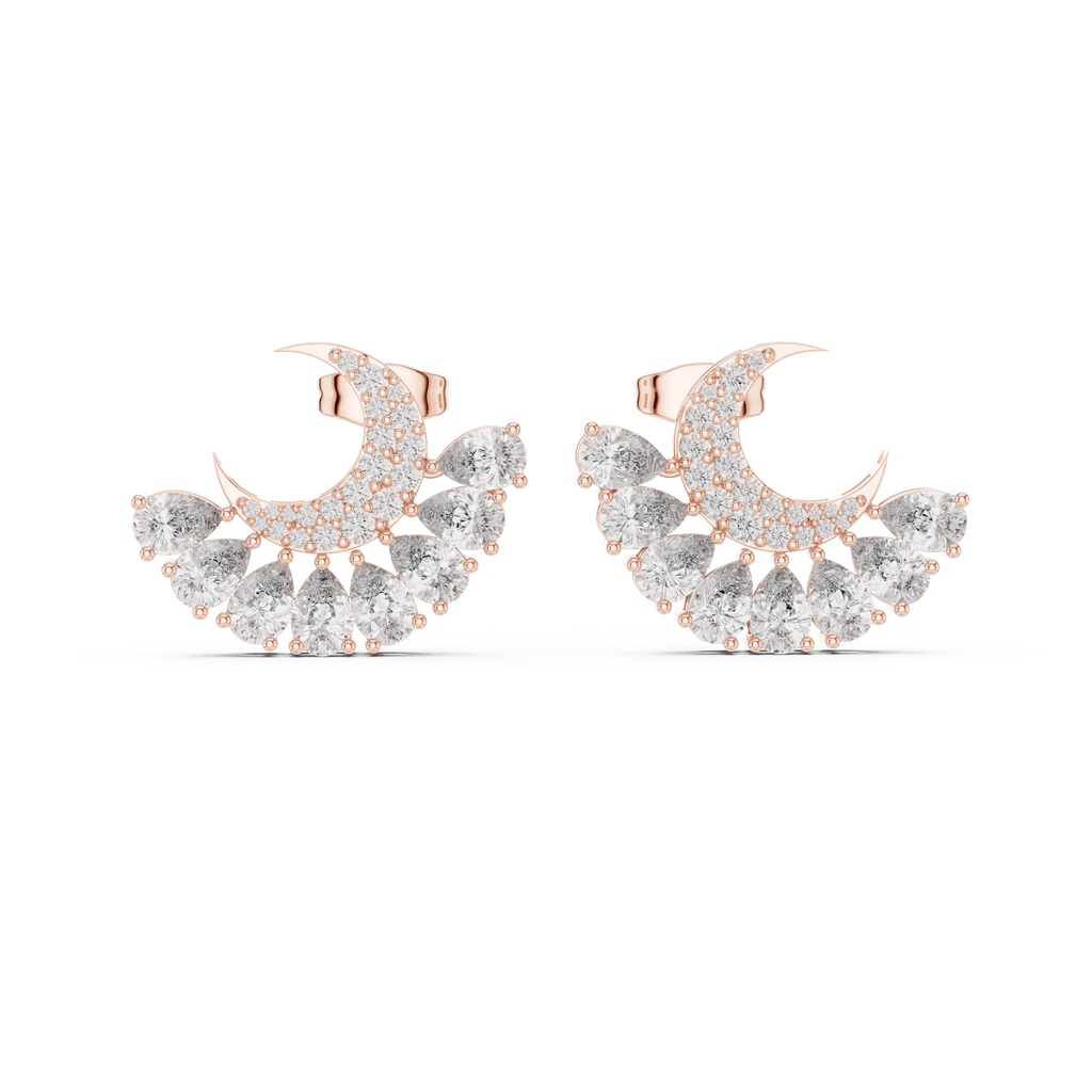 2.64 CT Pear Diamond Crescent Moon Stud Earrings