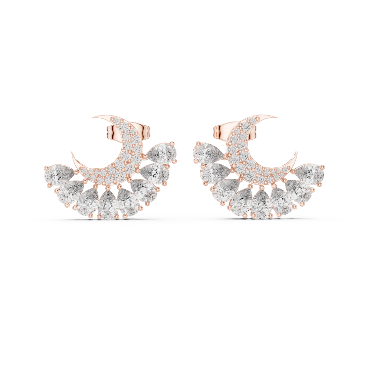 Pear Diamond Crescent Moon Stud Earrings, gallery image — Jewelix Atelier