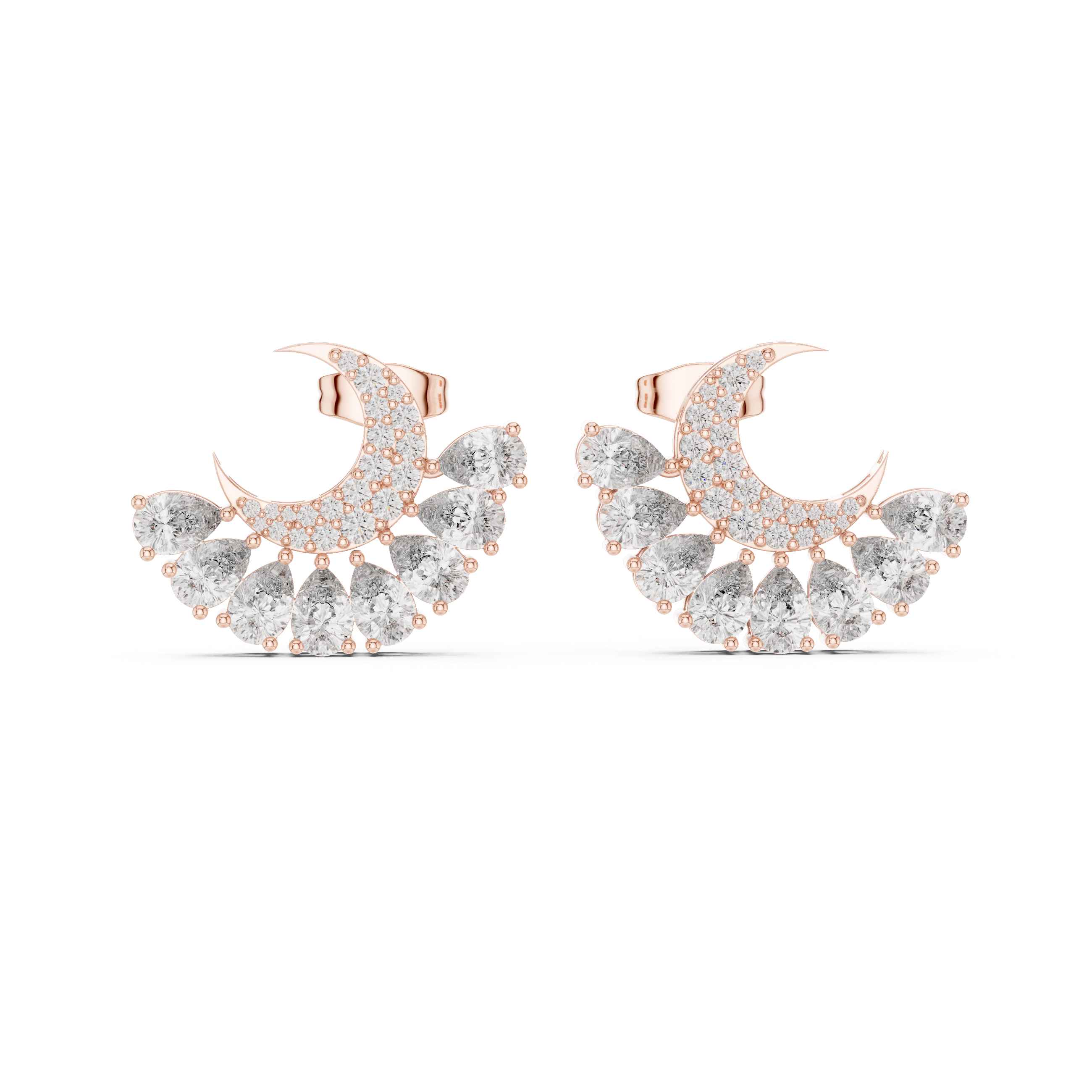 2.64 CT Pear Diamond Crescent Moon Stud Earrings