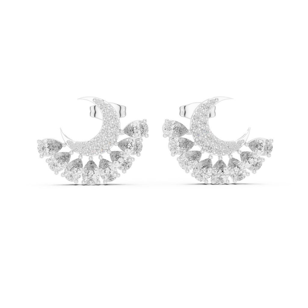 2.64 CT Pear Diamond Crescent Moon Stud Earrings