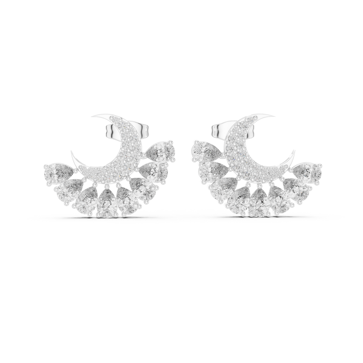 Pear Diamond Crescent Moon Stud Earrings — Jewelix Atelier