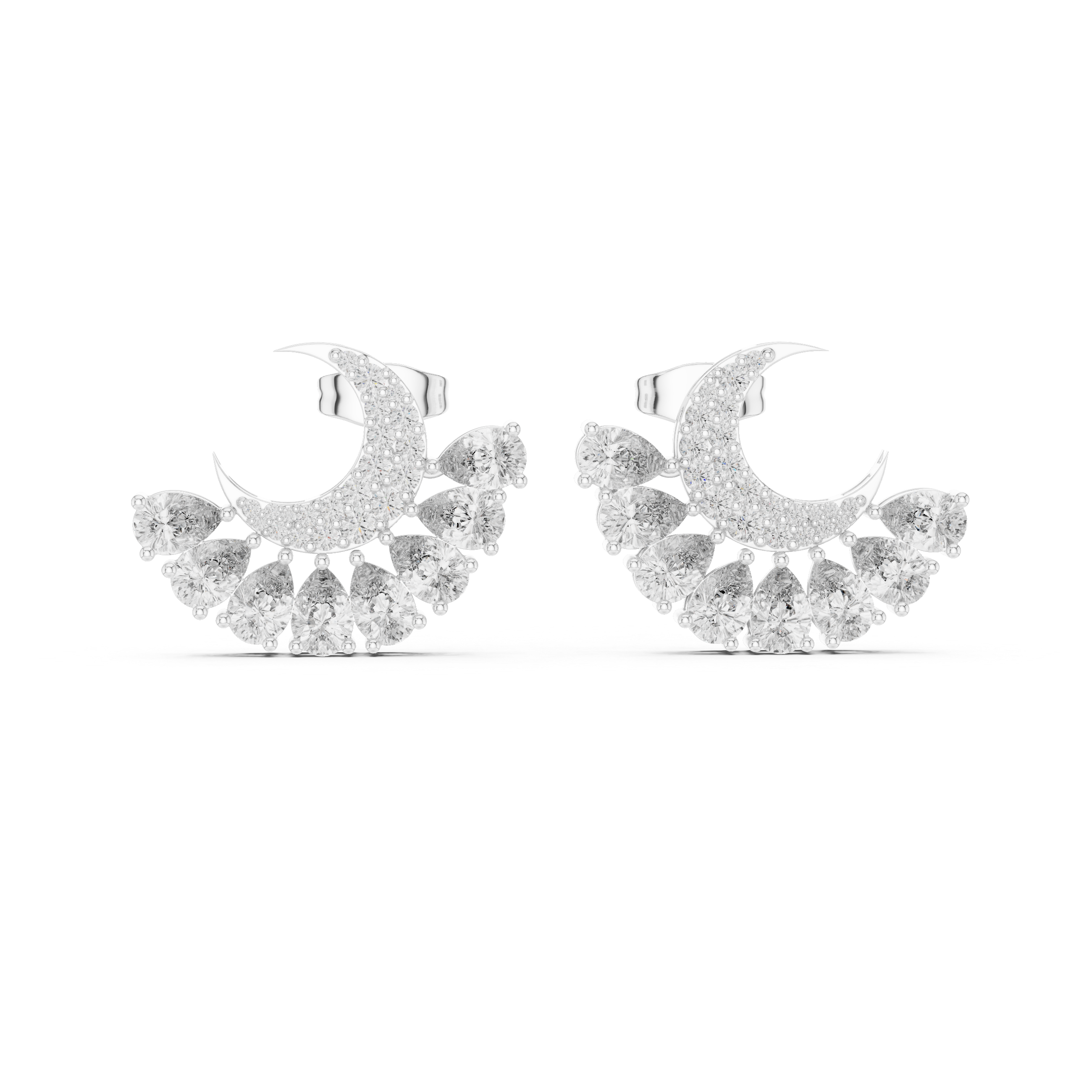 2.64 CT Pear Diamond Crescent Moon Stud Earrings