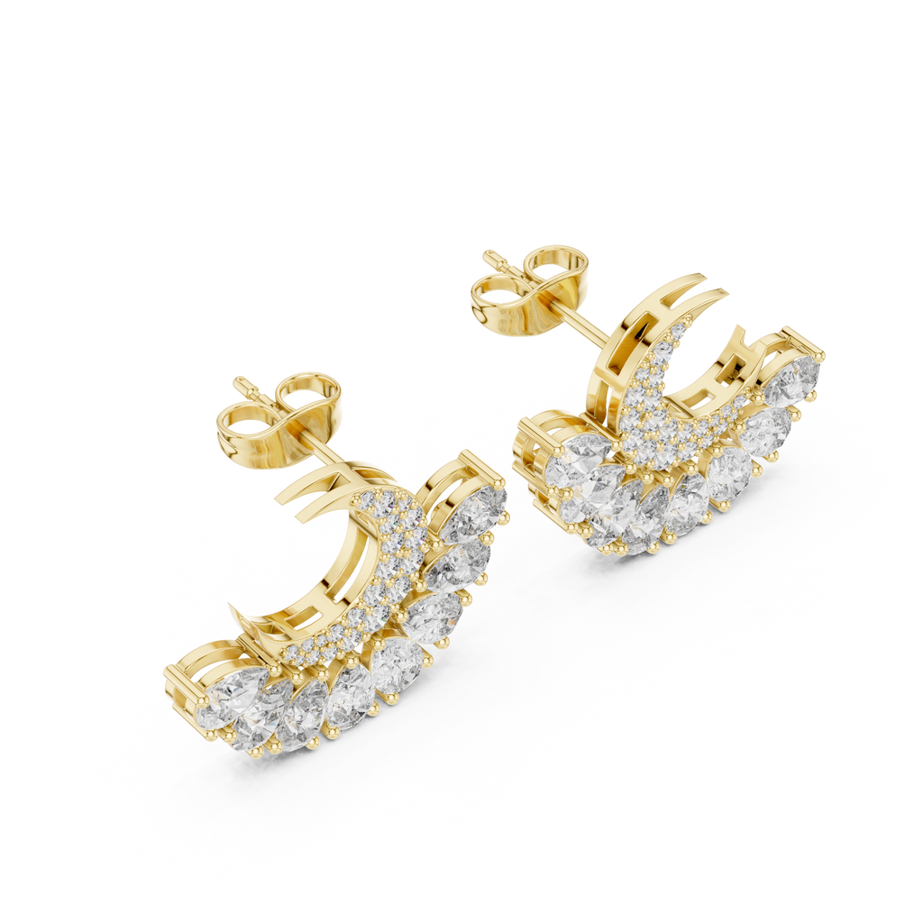 2.64 CT Pear Diamond Crescent Moon Stud Earrings