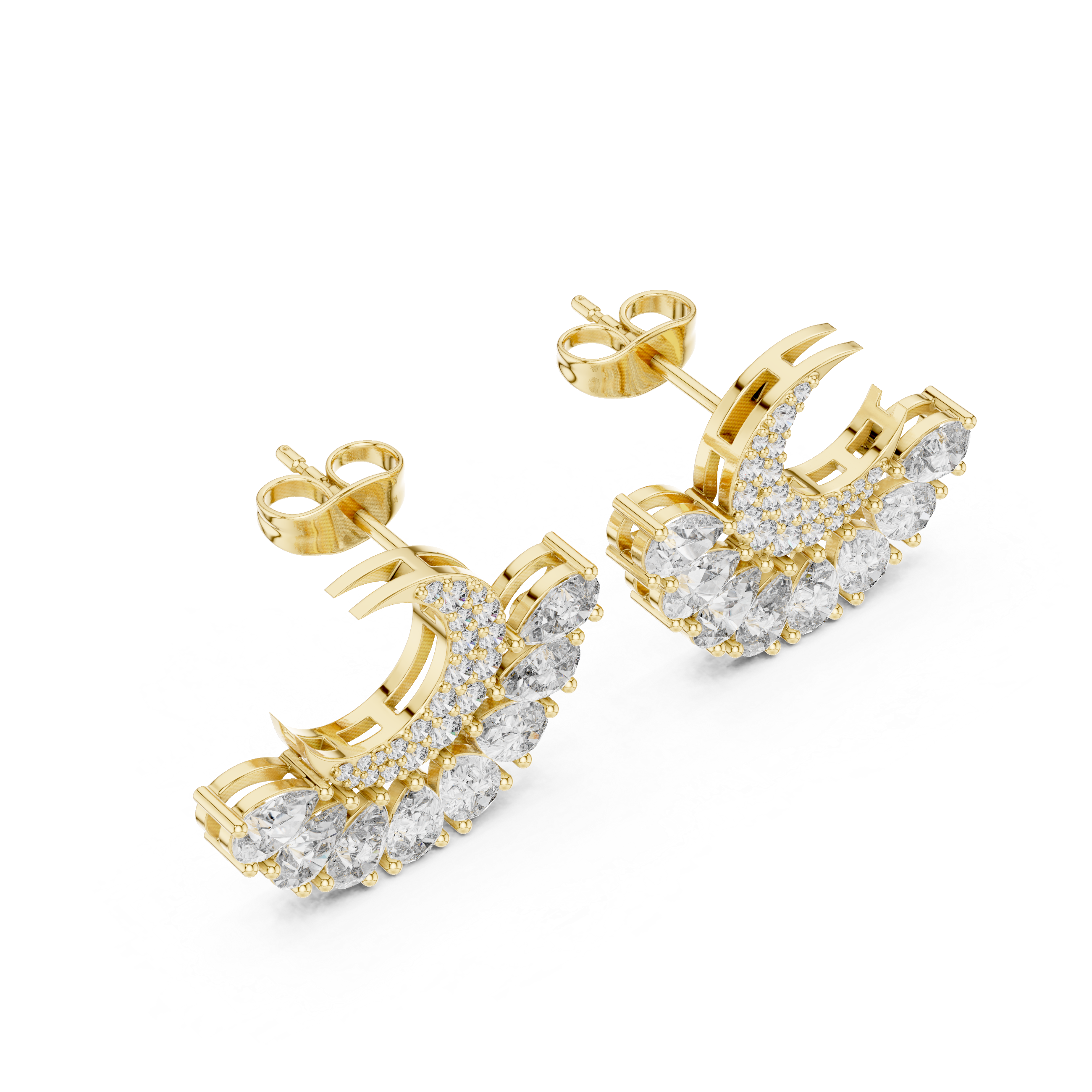 2.64 CT Pear Diamond Crescent Moon Stud Earrings