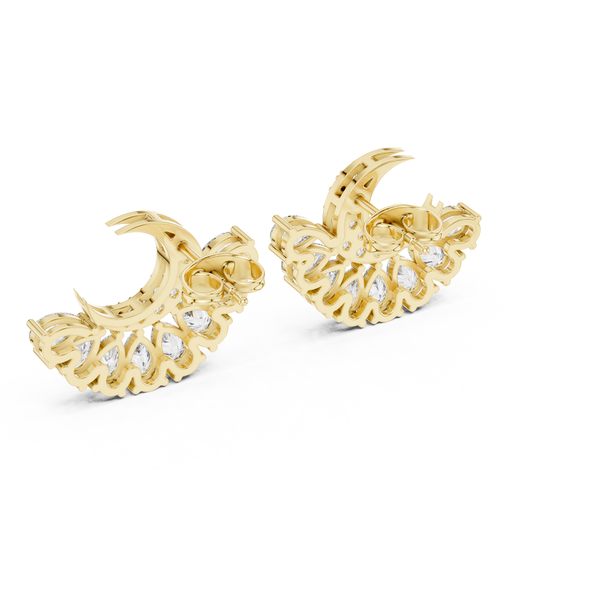 Pear Diamond Crescent Moon Stud Earrings, studio shot — Jewelix Atelier