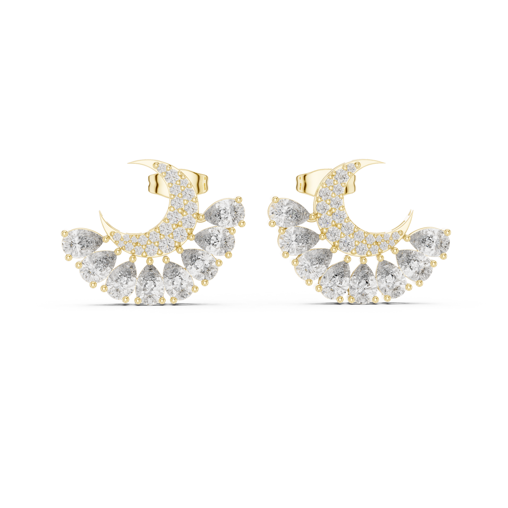 2.64 CT Pear Diamond Crescent Moon Stud Earrings