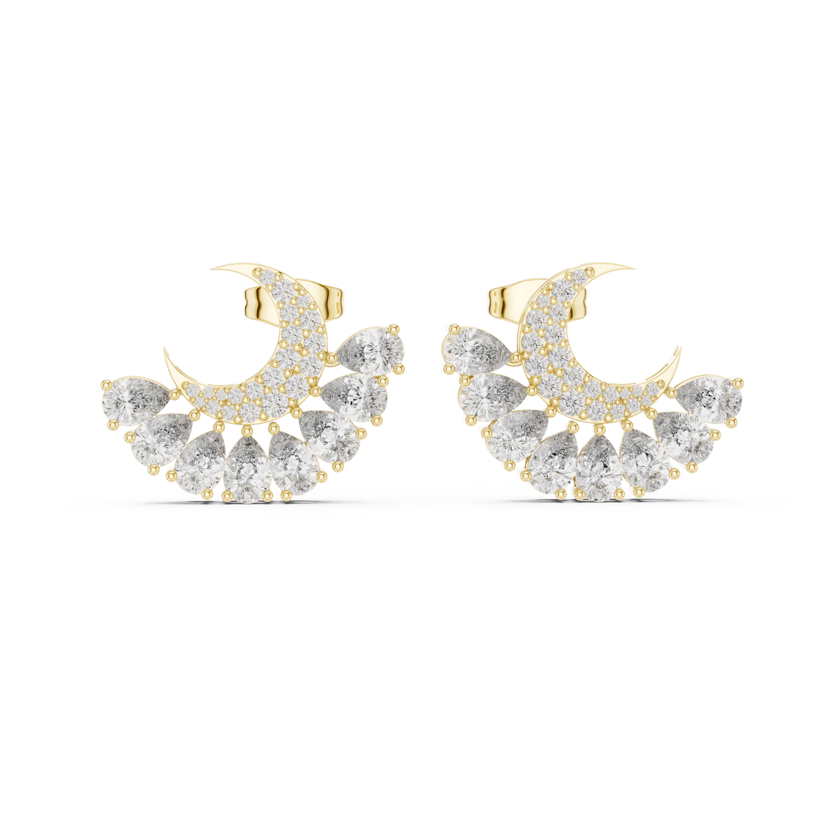 Pear Diamond Crescent Moon Stud Earrings, additional photo — Jewelix Atelier