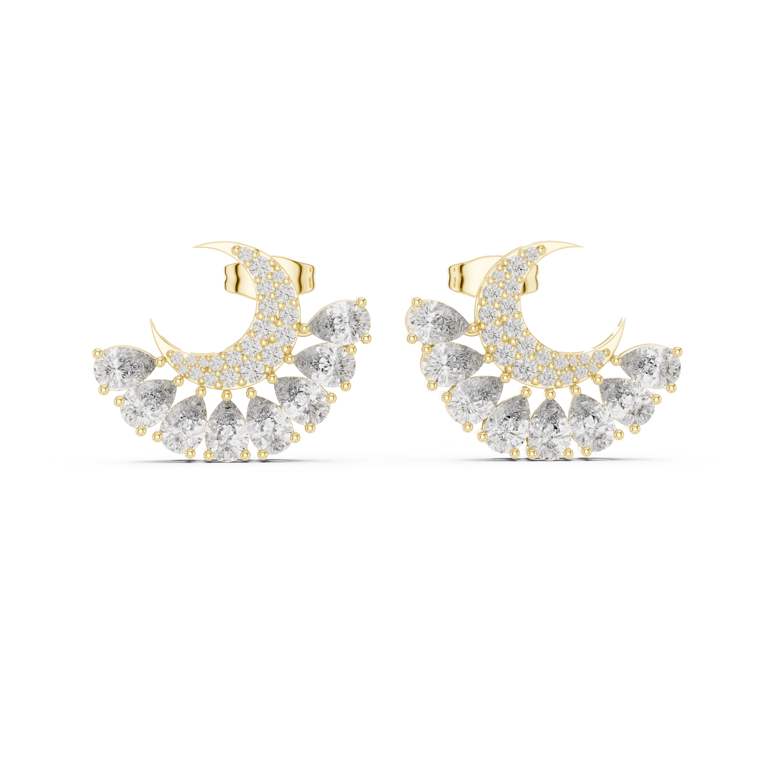 2.64 CT Pear Diamond Crescent Moon Stud Earrings
