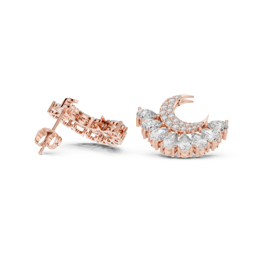 2.64 CT Pear Diamond Crescent Moon Stud Earrings